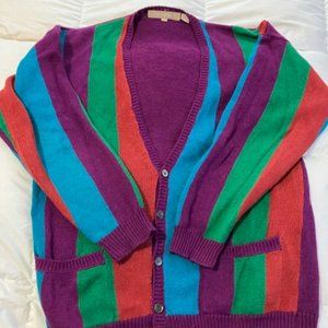 Perry Ellis Vintage Colorful Striped Cardigan